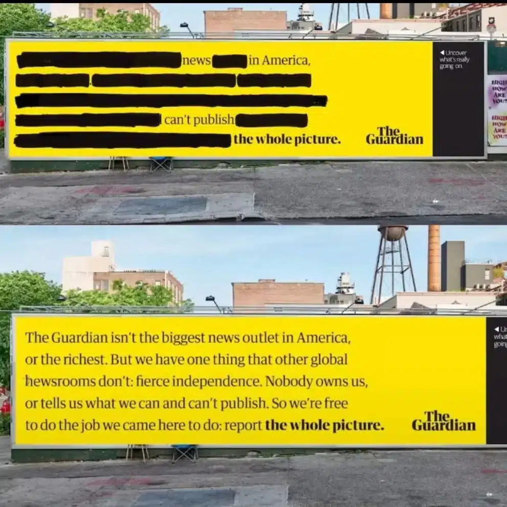Bùng nổ chiến dịch truyền thông 2025 ngành xuất bản toàn cầu 3 Billboard tương tác trong chiến dịch xây dựng thương hiệu của The Guardian