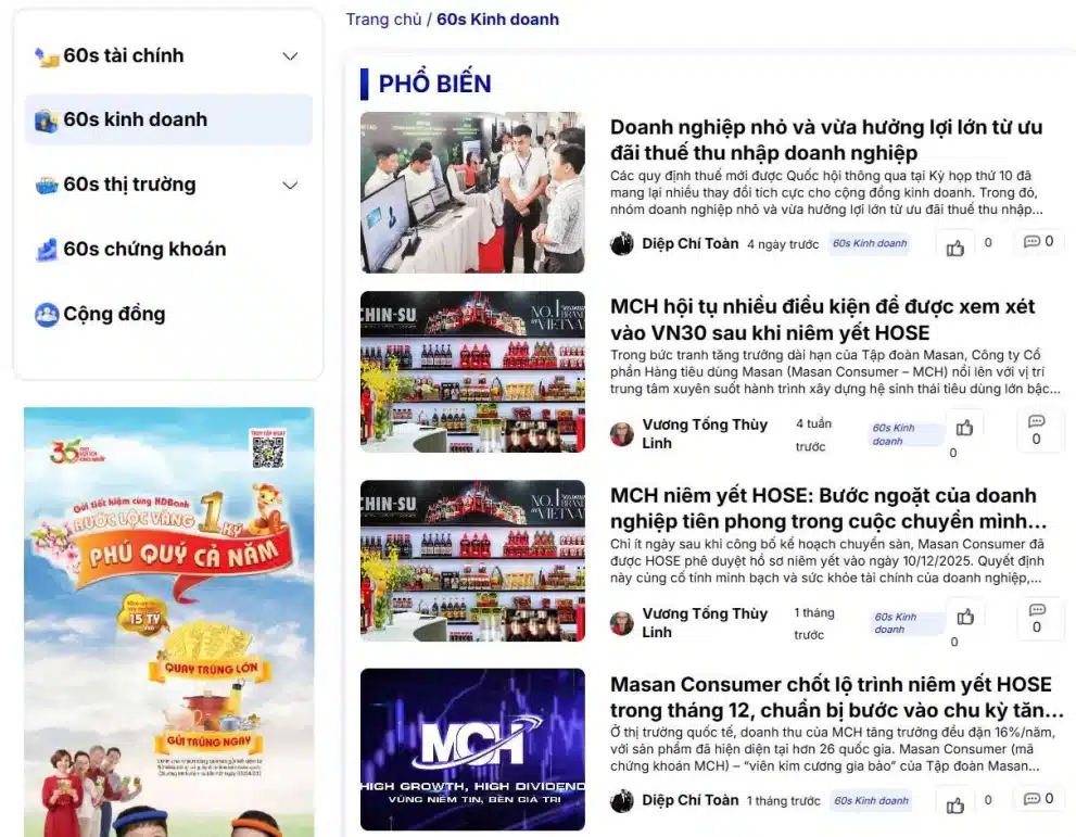 Smartcom và 60s Hôm Nay: Giải pháp cập nhật tin tức tài chính nhanh chóng 2 Trang tin kinh doanh 60s Hôm Nay